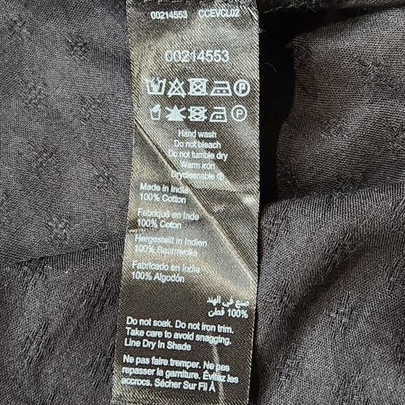 Size M-L Bohemian blouse Scoop neck embroidered 100% Cotton Long sleeves Black - Picture 7 of 10